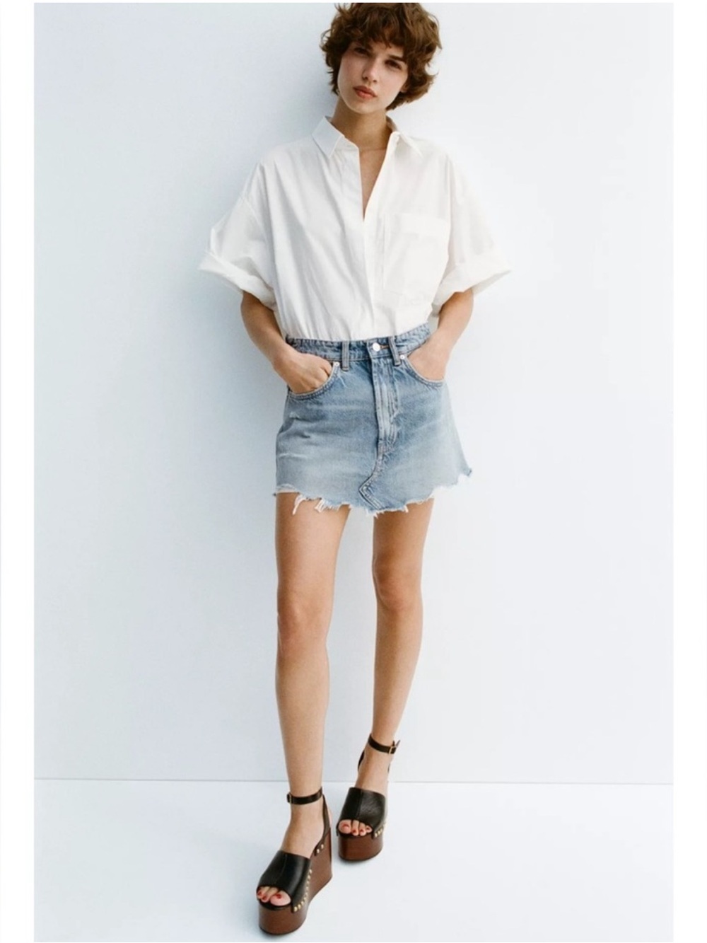 ZARA Denim TRF Ripped Mini Skirt